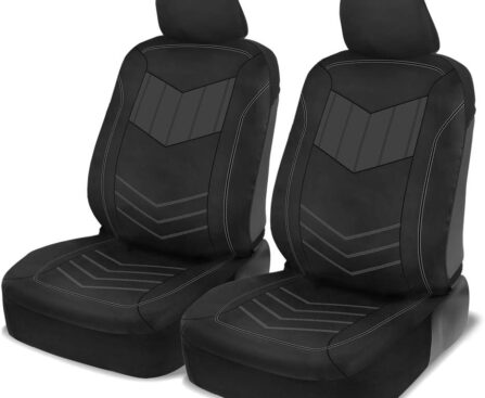 Motor Trend Super Sport Gray Faux Leather Seat Covers, Front Seats – Modern Two-Tone Design, Easy to Install Seat Protectors, Interior Covers for Car Truck Van and SUV