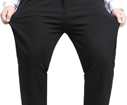 Men’s Big and Tall Dress Pants Fleece Lined Stretch Suit Pants Relaxed Fit Golf Work Business Trouser XL-8XL