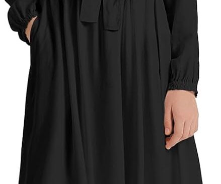 LaBeca Girls Casual Elastic Crew Neck Floral Printed Solid Color A-line Swing High Waist Midi Belted Dress with Pocket