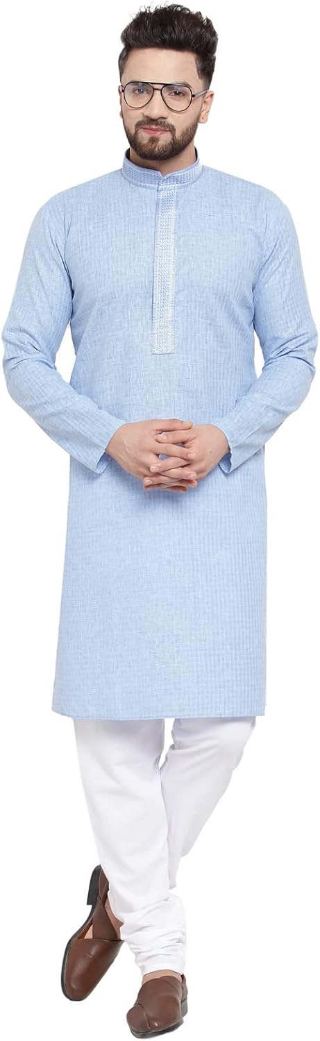 Maple Clothing Men’s Kurta Pajama Cotton Self Design Indian Evening Dress