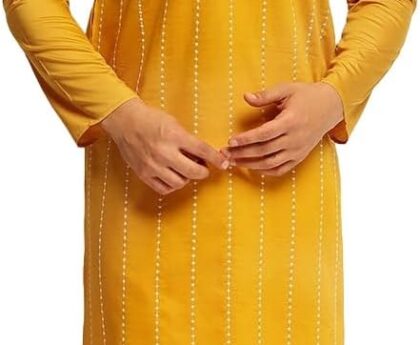 Sojanya (Since 1958 Men’S Cotton Silk Elegant Neck Embroidered Kurta With White Pyjama