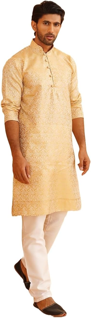 Sojanya (Since 1958 Men’S Teal Silk Blend Kurta Churidar Pyjama Set