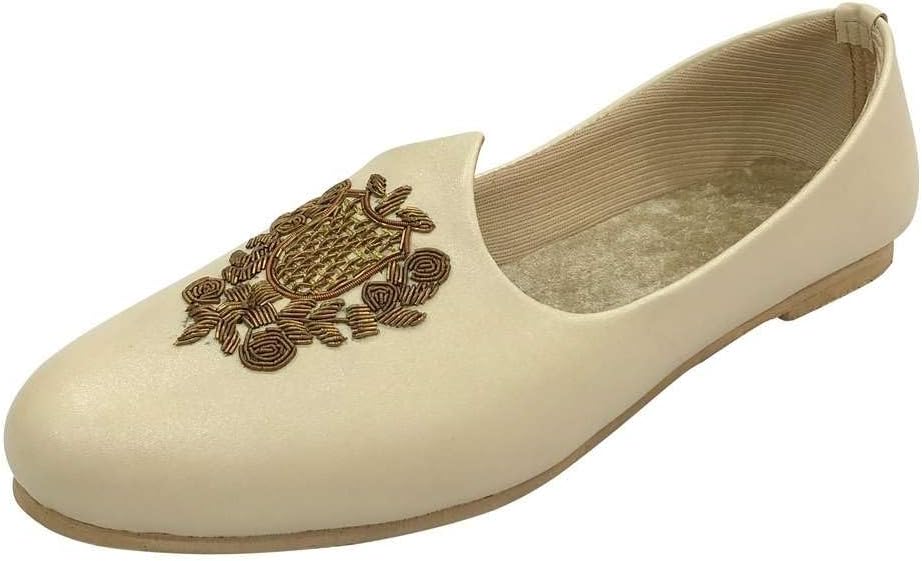 Men’s Punjabi Jutti Cream Loafers Slip On Flats Shoes Ethnic Handmade Sherwani Mojari Indian Juti