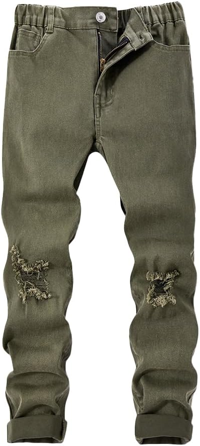 Nivne Tco Tween Boys Ripped Frayed Jeans Skinny Fit Distressed Fashion Kids Stretch Slim Zipper Denim Pants