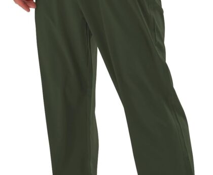 Men’s Elastic Waist Hiking Pants Water Resistant Quick-Dry Lightweight Outdoor Sweatpants with Zipper Pockets