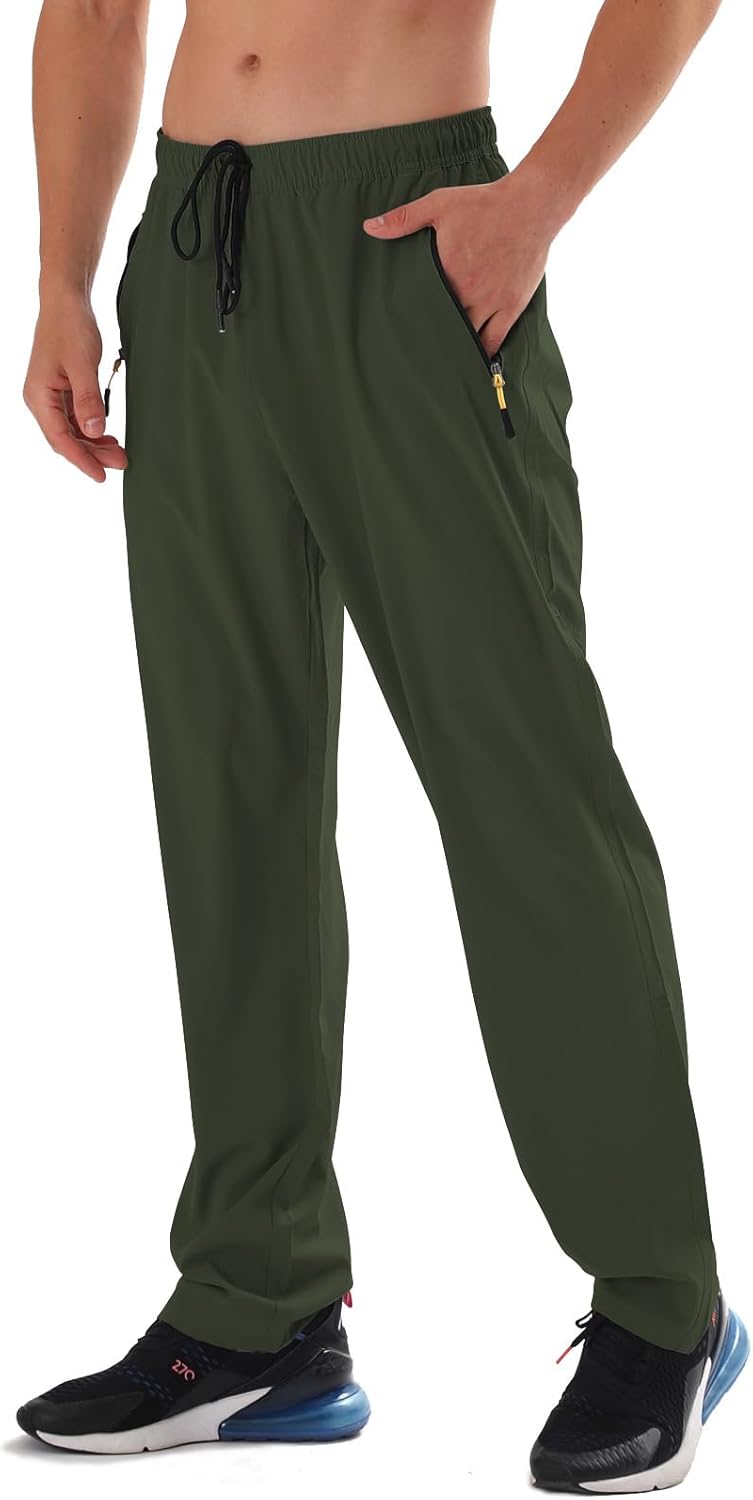 Men’s Elastic Waist Hiking Pants Water Resistant Quick-Dry Lightweight Outdoor Sweatpants with Zipper Pockets