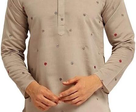 Sojanya (Since 1958 Men’S Cotton Silk Daman Embroidered Long Kurta