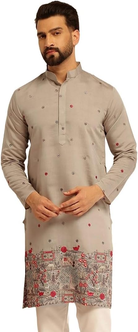 Sojanya (Since 1958 Men’S Cotton Silk Daman Embroidered Long Kurta