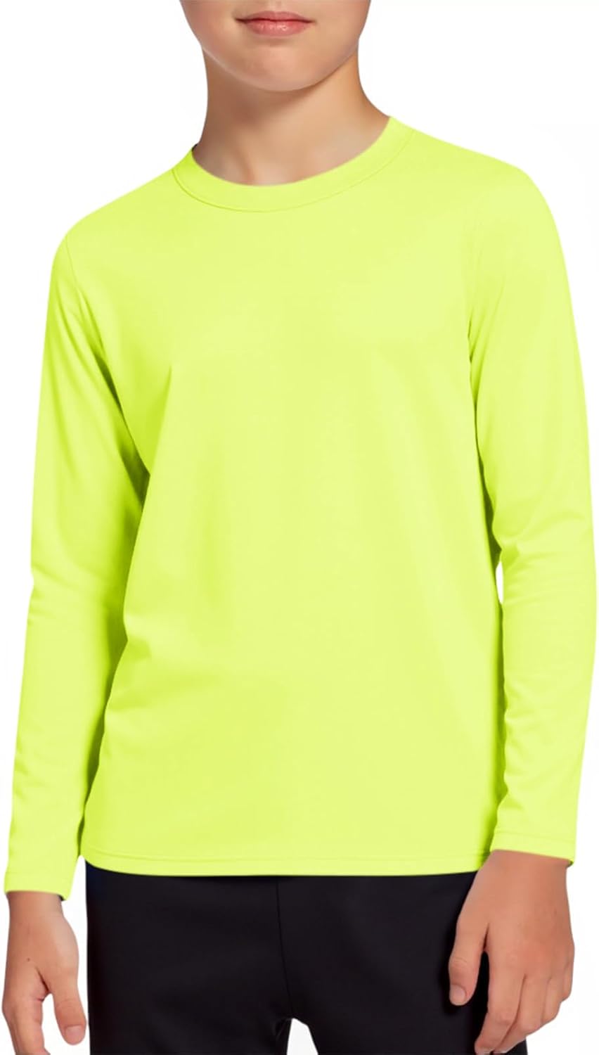 Haloumoning Boys Long Sleeve Athletic T-Shirts Kids Dry Fit UPF 50+ Neon Swim Shirts 5-14 Years