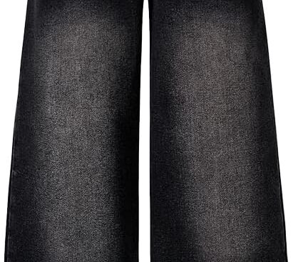 Nivne Tco Tween Girls Black Baggy Jeans Loose Leg, Zipper Buttons and Pockets, Casual Elastic Waist Denim Pants for Girls