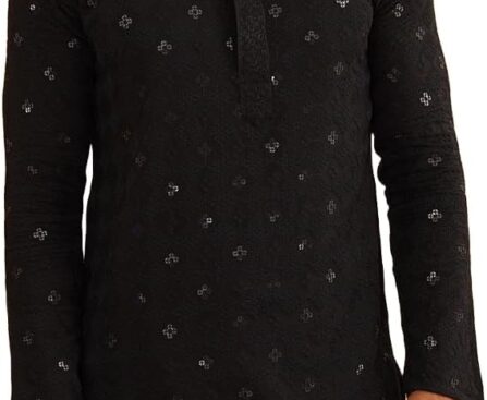 Sojanya (Since 1958 Men’S Cotton Embroidered Sequinned Long Kurta