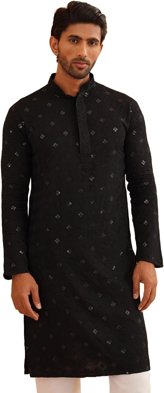 Sojanya (Since 1958 Men’S Cotton Embroidered Sequinned Long Kurta