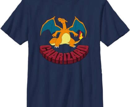 Pokémon Unisex-Child Pokemon Base Set Charizard Boys Short Sleeve Tee Shirt