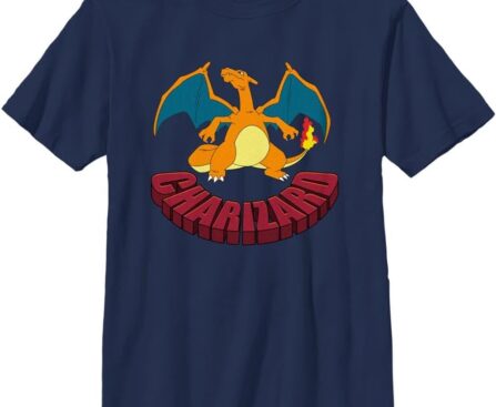 Pokémon Unisex-Child Pokemon Base Set Charizard Boys Short Sleeve Tee Shirt