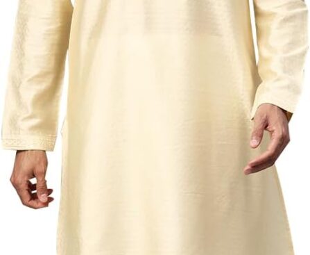 MANQ Men’s Cotton Kurta Pajama Set Indian Party Traditional Ethnic Tunic Dress Wedding