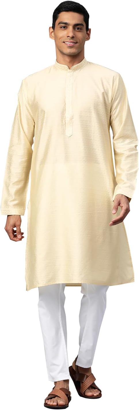 MANQ Men’s Cotton Kurta Pajama Set Indian Party Traditional Ethnic Tunic Dress Wedding