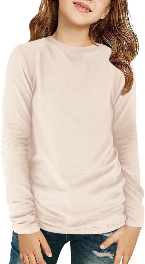 ZDC Girls Long Sleeve T Shirts Kids Crewneck Fall Winter Tops Basic Tees 5-14 Years