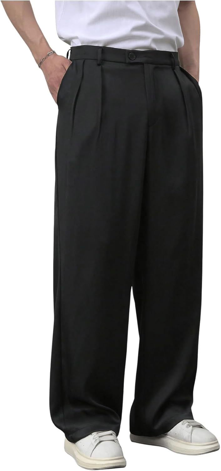 SHENHE Men’s Straight Leg Pleat Front Dress Pants Scrubs Business Casual Suit Pants Trousers