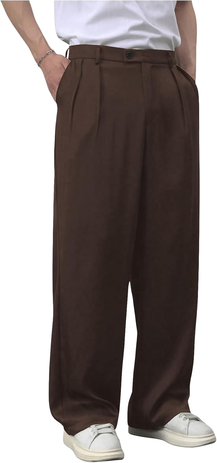 SHENHE Men’s Straight Leg Pleat Front Dress Pants Scrubs Business Casual Suit Pants Trousers