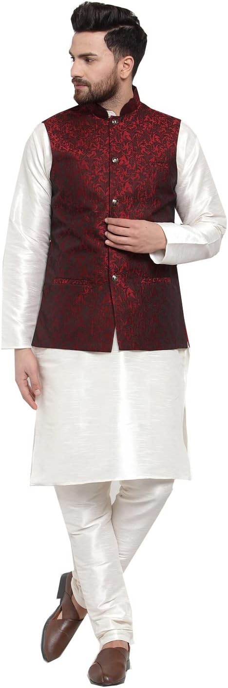 Maple Clothing Men’s Nehru Jacket Brocade Indian Traditional Waistcoat Wedding Guest Outfit Vest