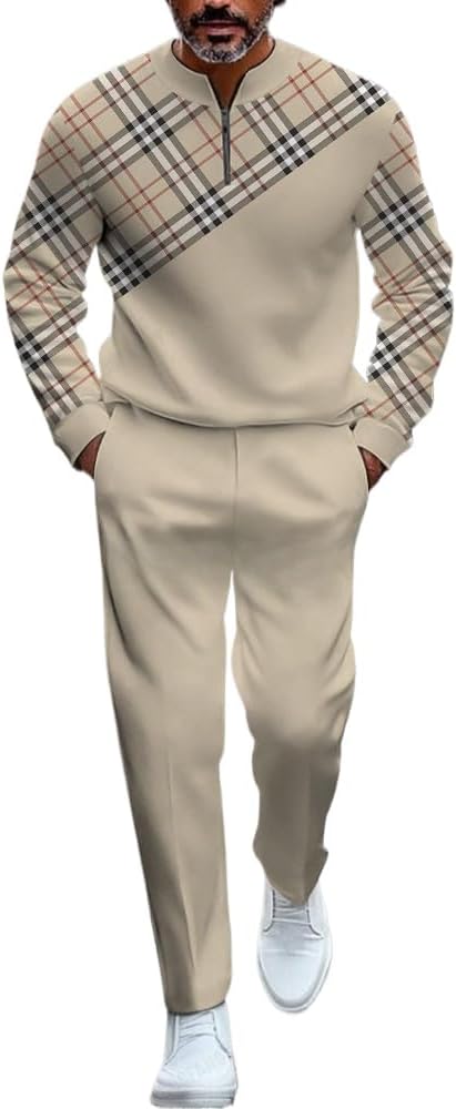 Men’s casual sports long sleeved jogging suit two-piece jacket and pants set