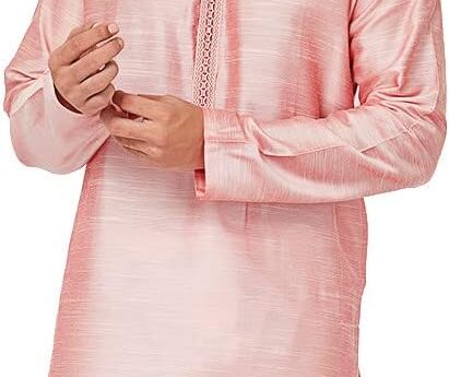 In-Sattva Men’s Indian Embroidered Banded Collar and Placket Long Kurta Tunic