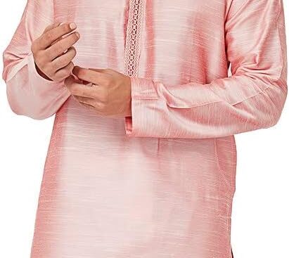 In-Sattva Men’s Indian Embroidered Banded Collar and Placket Long Kurta Tunic