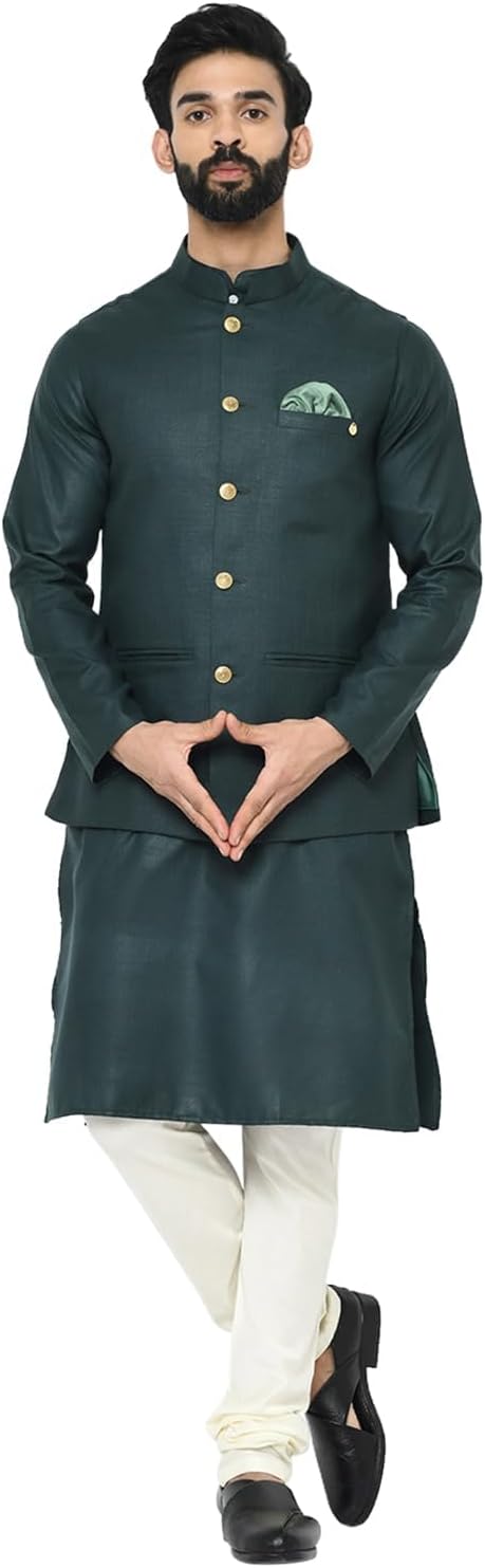 KISAH Men’s Kurta Jacket Set – Traditional Indian Ethnic Wear for Men – Ideal for Weddings, Festivals & Celebrations