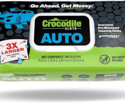 Crocodile Cloth Auto Cleaning Wipes – 100 XL (15″ x 10″) Disposable Wipes for Car Engine Degreasing, Body Detailing & Tire Cleaning – Cuts Grease, Oil, Adhesives on Hands, Tools, Parts & More