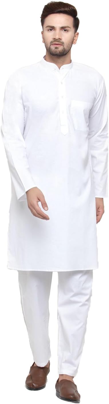 Maple Clothing Men’s Kurta Pajama White Cotton Indian Clothes