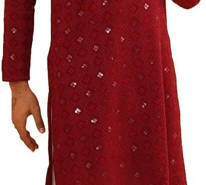 Sojanya (Since 1958 Men’S Cotton Embroidered Sequinned Kurta With White Churidaar Pyjama