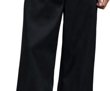 Verdusa Men’s Wide Leg Work Dress Pants Button Long Trousers with Pockets