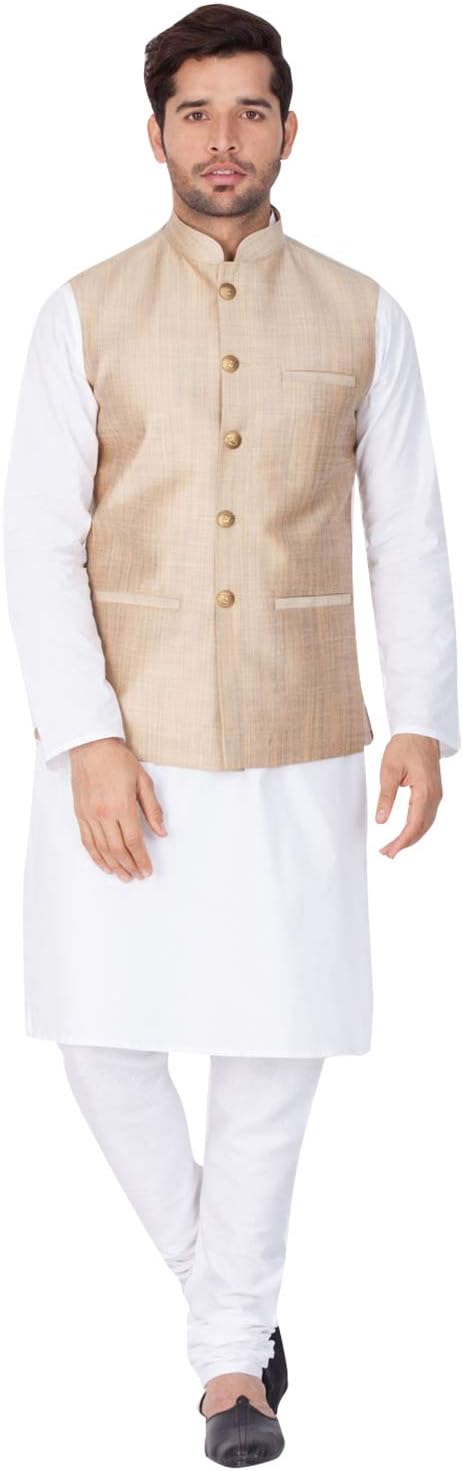 Elina fashion Men’s Kurta with Jacket, Solid Color, Cotton Fabric, Nehru Style, Solid Pattern, Traditional Wear