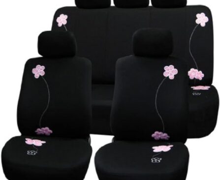 FH Group Car Seat Covers Floral Full Set Black Automotive Airbag and Split Rear Seat Cover Universal Fit Interior Accessories for Cars Trucks and SUV Car Accessories Van Seat Covers
