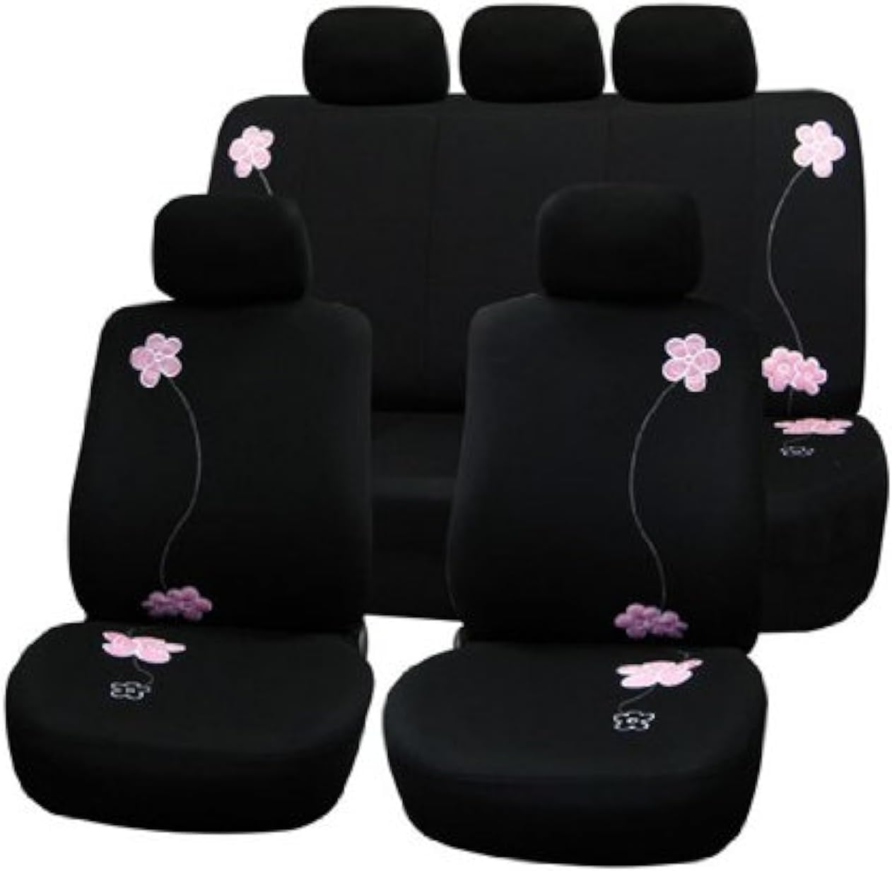 FH Group Car Seat Covers Floral Full Set Black Automotive Airbag and Split Rear Seat Cover Universal Fit Interior Accessories for Cars Trucks and SUV Car Accessories Van Seat Covers