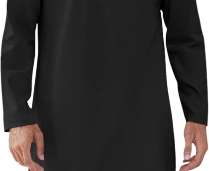 Runcati Mens Cotton Kaftan Robe Long Sleeve Button Down Henley Shirts Thobe Casual Side Split Gown Shirt