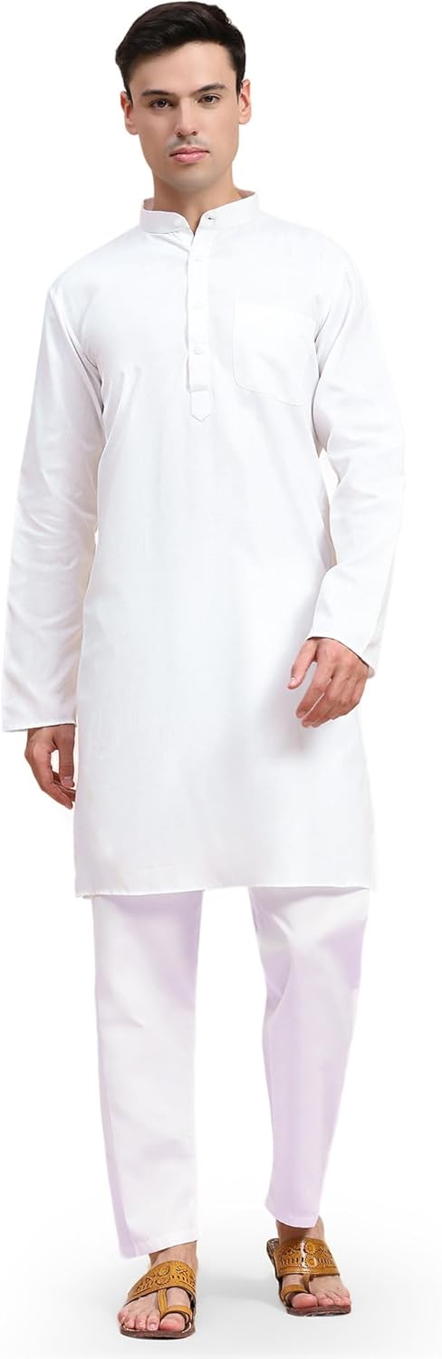 SKAVIJ Men’s Cotton Henley Kurta Set Mandarin Collar Regular Fit Long Sleeves Ethnic Dress