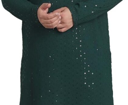 Sojanya Plus (Since 1958) Men’s Cotton Sequins Embroidered Kurta with White Churidar Pyjama