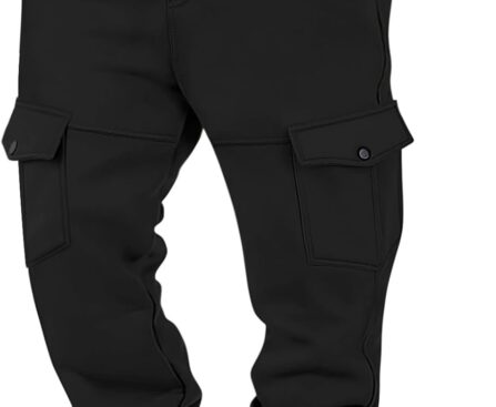 Mens Fleece Lined Sweatpants Warm Winter Athletic Jogger Pants with 6 Pockets Drawstring Outdoor Trousers
