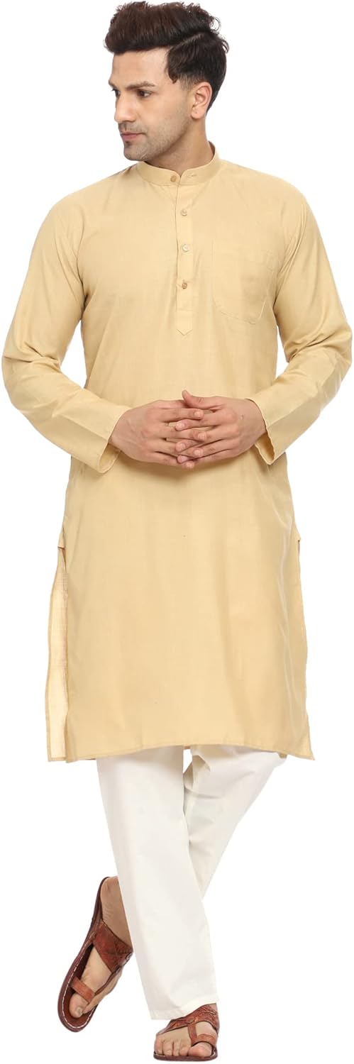 Men Cotton Blend Kurta Pyjama Set Party Fashion Regular Ethinic Wear Indian Dress Gift for Men