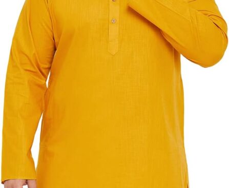 VASTRAMAY Men’s Plus-Size Cotton Linen Blend Kurta | Soft, Solid Design Body Types | Festive & Casual Wear