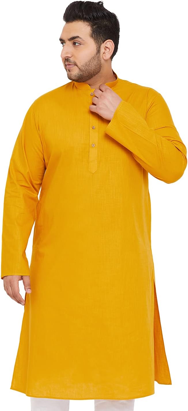 VASTRAMAY Men’s Plus-Size Cotton Linen Blend Kurta | Soft, Solid Design Body Types | Festive & Casual Wear