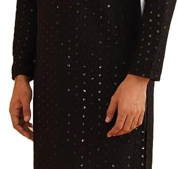 Sojanya (Since 1958 Men’S Cotton Gold Embroidered Sequinned Kurta With White Churidar Pyjama