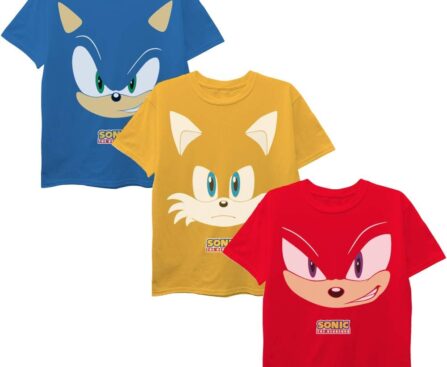 SEGA Boys Sonic The Hedgehog Boys 3-Pack T-Shirt Bundle, Sonic, Tails, KnucklesT-Shirt