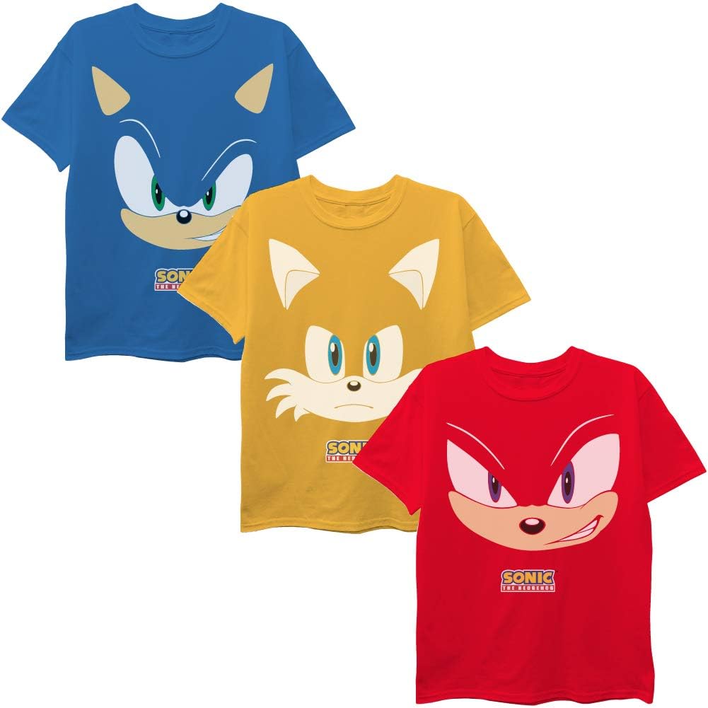 SEGA Boys Sonic The Hedgehog Boys 3-Pack T-Shirt Bundle, Sonic, Tails, KnucklesT-Shirt