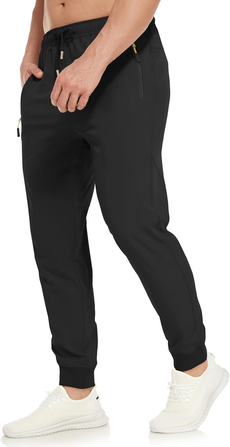 SPOSULEI Mens Joggers Lightweight Athletic Hiking Pants Quick Dry Running Track Gym Sweatpants with Zipper Pockets