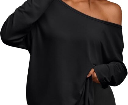 Trendy Queen Womens Off The Shoulder Tops Oversized Tshirts Long Sleeve 2025 Casual Basic Tees