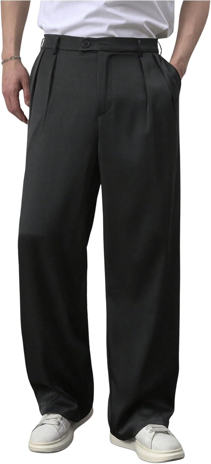 GORGLITTER Men’s Baggy Wide Leg Dress Pant Straight Leg Work Pants Lightweight Modern Fit Slacks Business Casual Trousers