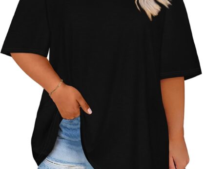 rosemia Plus Size Tshirts for Women Oversized Casual Tees Crewneck Short Sleeves Blouses