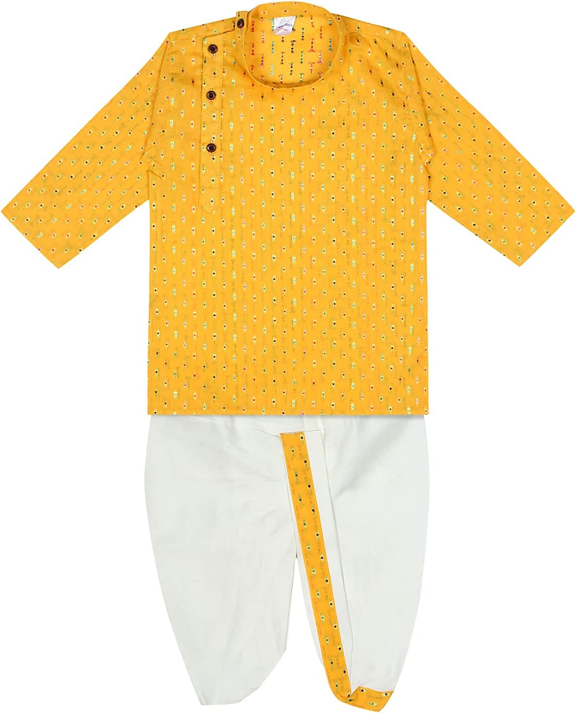 Superminis Boy’s Cotton Kurta with Dhoti – Golden Thread Work, Side Button Kurta Set for Ethnic Wear